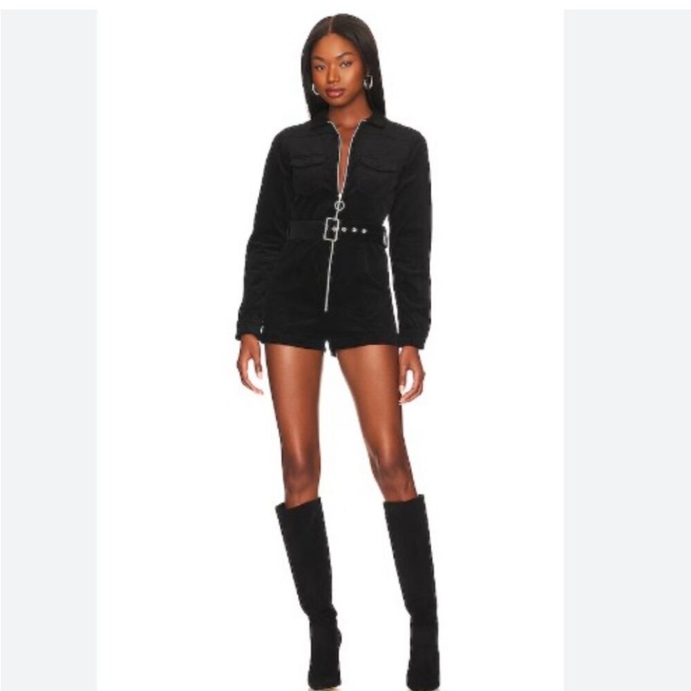 Superdown Black Belted Zip-Up Romper
